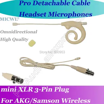 Новый MICWL 3Pin XLR Микрофон com fone de ouvido para Со Съемным Кабелем Гарнитура Микрофон для AKG Samson Gemini Wireless