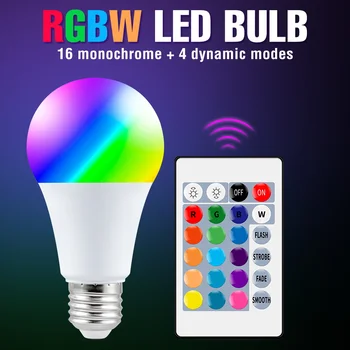 Затемняемая Светодиодная Лампа RGB + RGBW Smart Light Bulb E27 ИК-Пульт Дистанционного Управления Лампой 5 Вт 10 Вт 15 Вт Изменение Цвета Вечерние Бар Свет 220 В Ампула
