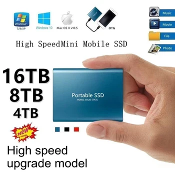 Новый Оригинальный 1 ТБ Портативный SSD Внешний высокоскоростной 500 ГБ 2 ТБ 4 ТБ 8 ТБ 16 ТБ Твердотельный накопитель USB3.1 Type-C Жесткий диск для Ноутбука