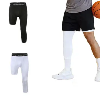 Леггинсы на одну ногу, мужские тренировочные брюки Базового слоя, Компрессионные Для бега, облегающие Спортивные Укороченные брюки для баскетбола, Йоги, фитнеса