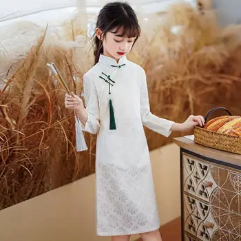 Китайское традиционное платье Тан, костюм Чонсам Ципао для девочек, Праздничные костюмы, Новогодняя одежда, Детское Кружевное платье Принцессы