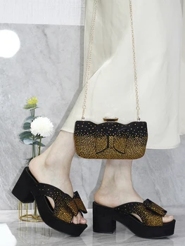Летние сандалии 2023, Новейший универсальный Клатч Итальянского дизайна, украшение в виде золотой бабочки, Женские вечерние туфли на высоком каблуке, комплект сумок