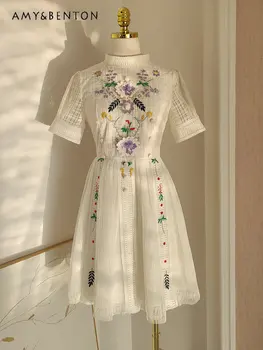Французское меньшинство, Клетчатое прозрачное платье с 3D цветочной вышивкой и сетчатым кроем, в стиле пэчворк, облегающее фигуру, Льстящее Пышное платье