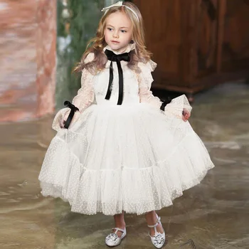 Платье Принцессы для маленьких девочек, Белые платья из тюля с кружевным бантом для девочек, Детское Роскошное платье Herben для малышей, Праздничная одежда с цветочным рисунком