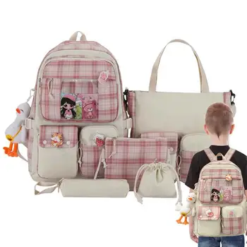 Сумки для книг для детей, детский рюкзак, 5 шт./компл., дышащие детские рюкзаки большой емкости для защиты позвоночника, школьные принадлежности для девочек
