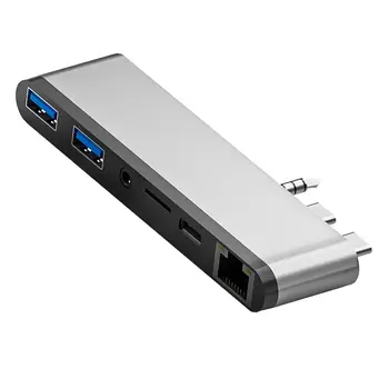 Адаптер Type-c USB 3.0 Dual USB C Концентратор 3,5 мм AUX Порт Док-станция RJ45 Ethernet Для НОВОГО MacBook Pro 2021 14/16 дюймов