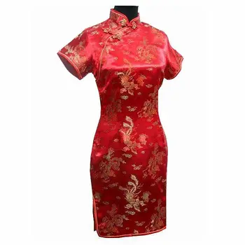 Винтажное мини-платье Чонсам в китайском стиле, Новое Поступление, Женское Атласное Ципао, Красное Летнее Сексуальное Вечернее Платье Mujer Vestidos S-6XL