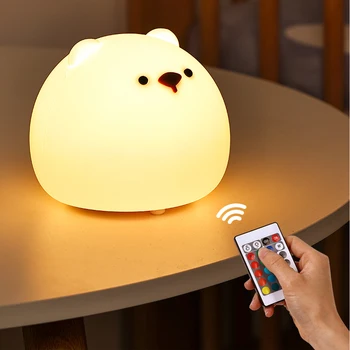 Светодиодный ночник, детская силиконовая лампа, USB Перезаряжаемый сенсорный датчик, красочная лампа для прикроватной тумбочки в детской спальне, лампа с изображением животного медведя