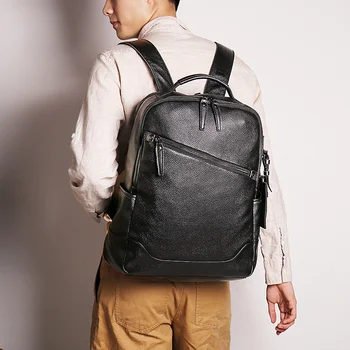 Мужской рюкзак, школьный рюкзак из натуральной кожи, Большая вместительная сумка для книг, Повседневная дорожная сумка, 14-дюймовый рюкзак для ноутбука для подростка