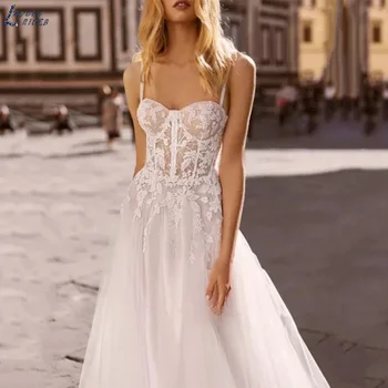 Сексуальное Свадебное платье на бретельках с кружевными аппликациями, платья Принцессы с открытой спиной, Свадебные платья, Длинное Vestido De Novia