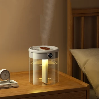 Увлажнители воздуха объемом 2 л, диффузор с двойным соплом и ЖК-дисплеем влажности, USB-зарядка большой емкости для спальни