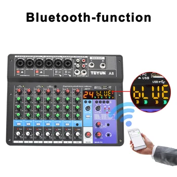 TEYUN 8-Канальный Звуковой Аудиомикшер с 24 Эффектами DSP Bluetooth ПК USB Воспроизведение Запись Микширование DJ Консоль 48V Contoller Table A8