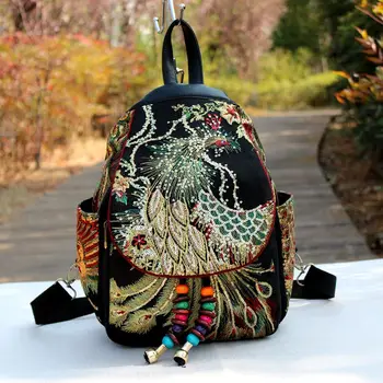 2023 Рюкзак с вышивкой Феникса, расшитый пайетками, Холщовые Племенные Этнические Рюкзаки с цветочной вышивкой, Национальная женская сумка для рюкзака