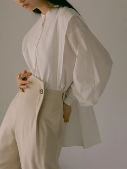 Простые белые рубашки с круглым вырезом и длинным рукавом В Японском стиле Шикарные Свободные Повседневные Винтажные Универсальные блузки Весна Осень 2023 Новые Блузы