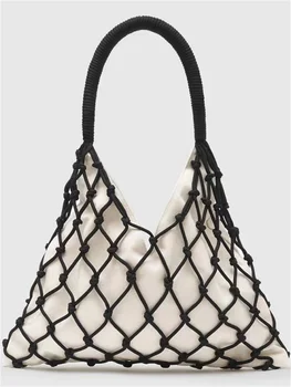 2023 Летняя Новая Женская тканая веревочная сетка ручной работы, холщовая сумка на плечо, Женская Модная Белая Открытая сумка