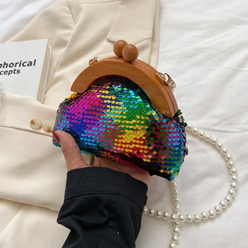 Модная женская сумка через плечо Y2K, маленькие сумки через плечо для дам, Дизайнерские сумки с цепочкой, украшенные бисером, Яркие цветные роскошные кошельки