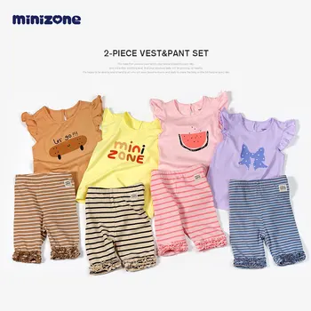 Детский топ Mini One с коротким рукавом, повседневный комплект из двух предметов, Летние новые шорты для девочек, летняя футболка