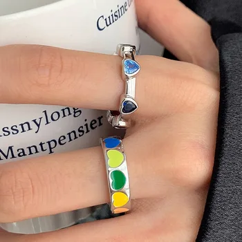 Оригинальные кольца с разноцветными сердечками из стерлингового серебра 925 пробы для женщин, Свадебное обручальное серебряное женское кольцо с бриллиантом, изысканные ювелирные изделия