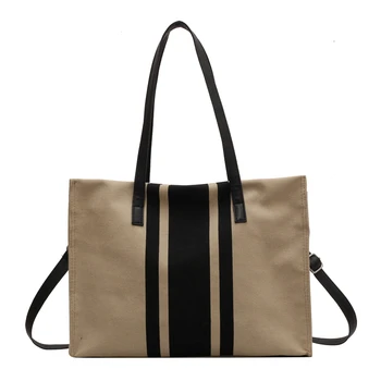Классические холщовые сумки для женщин, дизайнерские повседневные сумки большой емкости, высококачественные полосатые сумки через плечо, модные пакеты