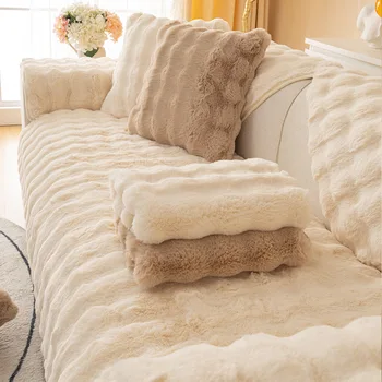 Зимние толстые плюшевые чехлы для диванов для гостиной, подушка, нескользящий кожаный теплый чехол для дивана, чехол для подушки для кресла, коврик для гостиной