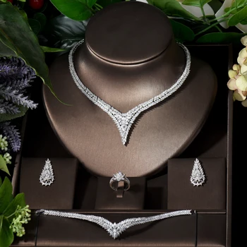 Модное супер блестящее ожерелье с большим кубическим цирконием, серьги, кольцо и браслет, наборы ювелирных изделий для помолвки для женщин S-016