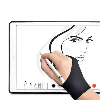Черная противообрастающая перчатка на 2 пальца, как для правой, так и для левой руки художника, рисующего на любом графическом планшете