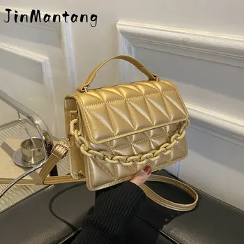JinMantang, Новая модная сумка через плечо, клетчатые сумки через плечо из искусственной кожи Для женщин, повседневные женские сумки с клапаном на цепочке