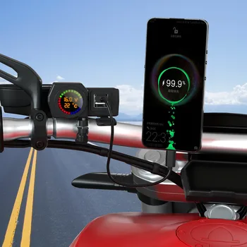 С цветным дисплеем температуры и напряжения на экране Мотоциклетное зарядное устройство для мобильного телефона с двумя USB-разъемами