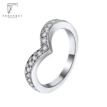 FENTTECI из стерлингового серебра 925 пробы, Розовое золото, V-образное кольцо с бриллиантом, изысканное имитационное многослойное Универсальное кольцо с бриллиантом