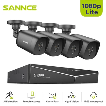 SANNCE 8CH 1080P Lite Система видеонаблюдения 5В1 1080N DVR С 4X8X 1080P Наружными Всепогодными Камерами Видеонаблюдения