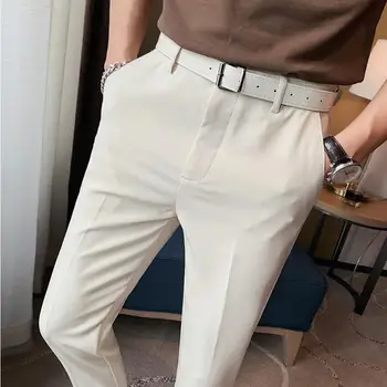 Мужские костюмные брюки 2021, весенние однотонные деловые повседневные официальные брюки, тонкие высококачественные мужские модные классические мужские костюмные брюки S-2XL