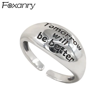 Foxanry, Винтажные кольца серебряного цвета ручной работы для женщин, пар, Новая мода, простые английские буквы, Геометрические Вечерние украшения, подарки