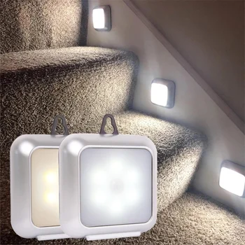 6 светодиодных квадратных датчиков движения, ночные светильники, Индукционный светильник PIR под шкафом, лампа для домашней лестницы, кухни