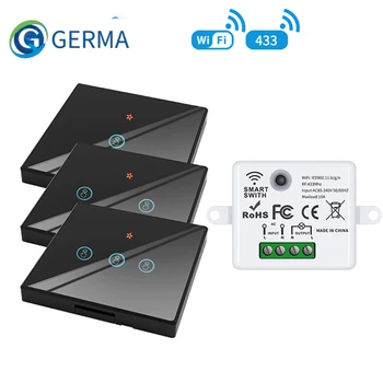 GERMA Мини WiFi RF Контроллер Tuya Smart Life APP + Сенсорный Выключатель Света RF 433 МГц Настенный Модуль Таймера Google Home Alexa 110 В 220 В