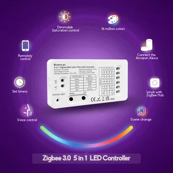 Умный Светодиодный контроллер Zigbee 3.0 5 в 1 Работает с Echo Plus/Studio & Smart Hub Strip Light Controller для голосового управления Alexa