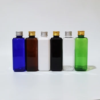 50шт 100 мл Пустая черная квадратная пластиковая бутылка с золотой/черной алюминиевой завинчивающейся крышкой, Эмульсионная пластиковая бутылка, бутылка для эфирного масла