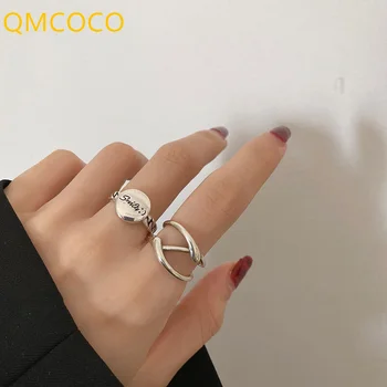 QMCOCO Серебряный Цвет Модное кольцо на палец в стиле ретро-Панк с открытой Рейнской улыбкой для женщин, ювелирные аксессуары для Вечеринок, Регулируемые