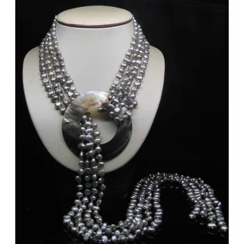 Натуральное ожерелье из белого и серого жемчуга барокко AAA 4Row 5-6 мм Длиной 32 дюйма