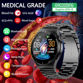 2023 Новые Смарт-Часы Здоровье Уровень Сахара В Крови Липиды Крови Мочевая Кислота Монитор ВСР ЭКГ + PPG Smartwatch Bluetooth Вызов SOS Для Android IOS