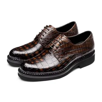мужская обувь из крокодиловой кожи gete, новинка 2023 года, деловые мужские модельные кожаные туфли, износостойкая обувь из крокодиловой кожи